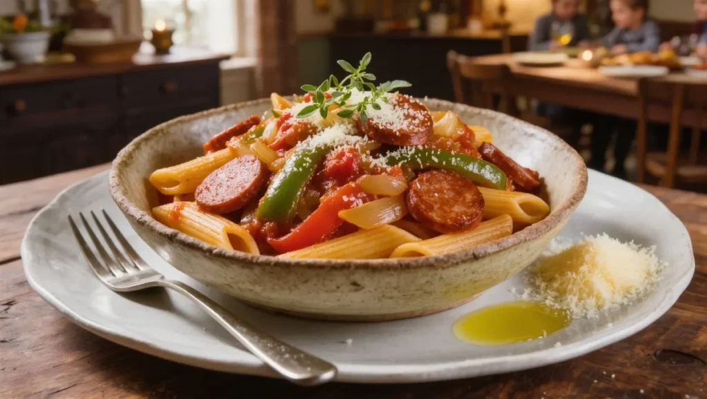 Macarrão Salteado com Cubanelle e Linguiça