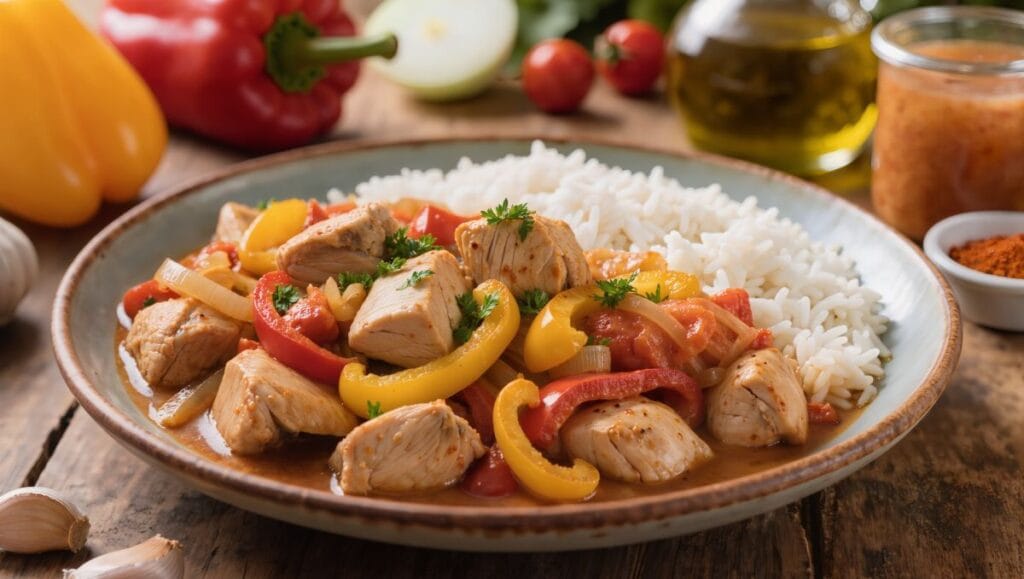 Receita Frango Refogado com Pimentão Doce e Arroz