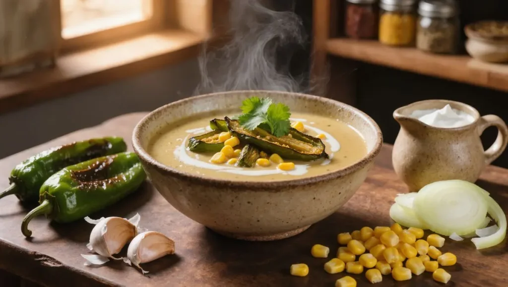 Caldo de Poblano com Milho e Creme
