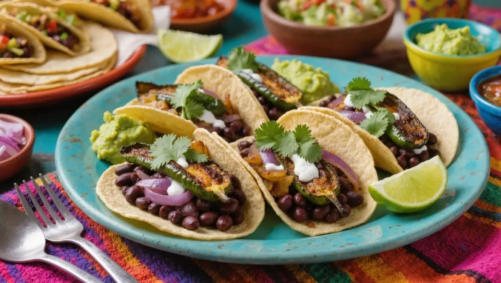 Tacos de Poblano Assado com Feijão Preto