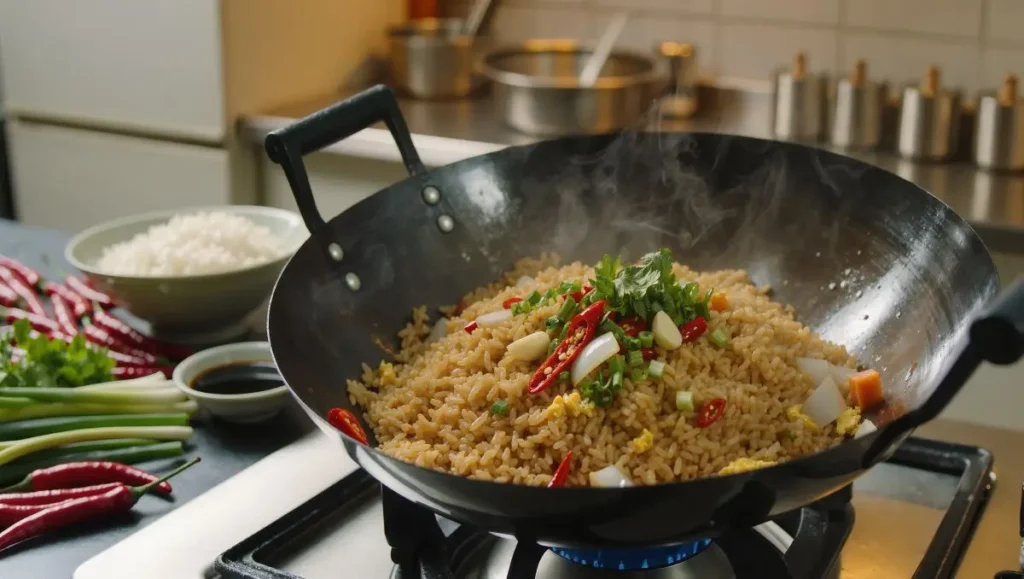 Arroz frito com CABAI RAWIT no estilo asiático