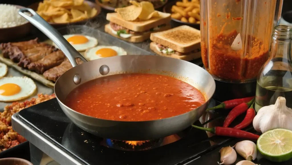 Molho picante de CABAI RAWIT com alho e vinagre