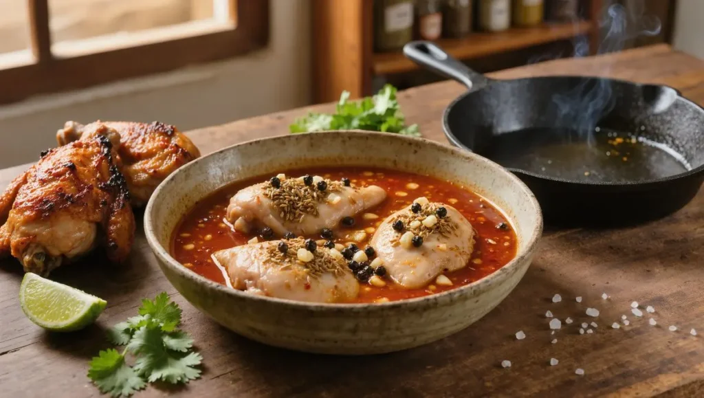 Frango marinado com Aji Colorado e limão
