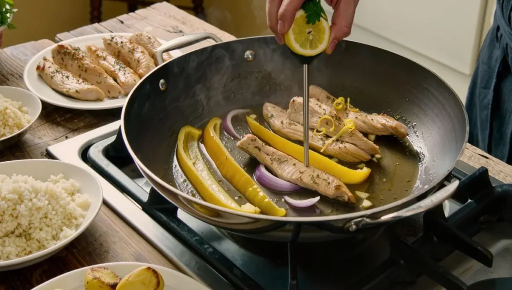 Frango salteado com Banana Pepper e limão